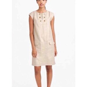 J.CREW METALLIC GOLD Linen Shift Dress Size 4